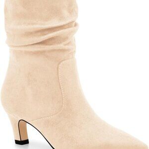 Women's Slouchy Ankle Boots Faux Suede 7.5 Inch Kitten Heel Pointed Toe